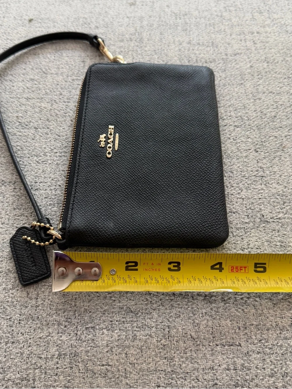 Coach Black Leather Wristlet with Gold Logo